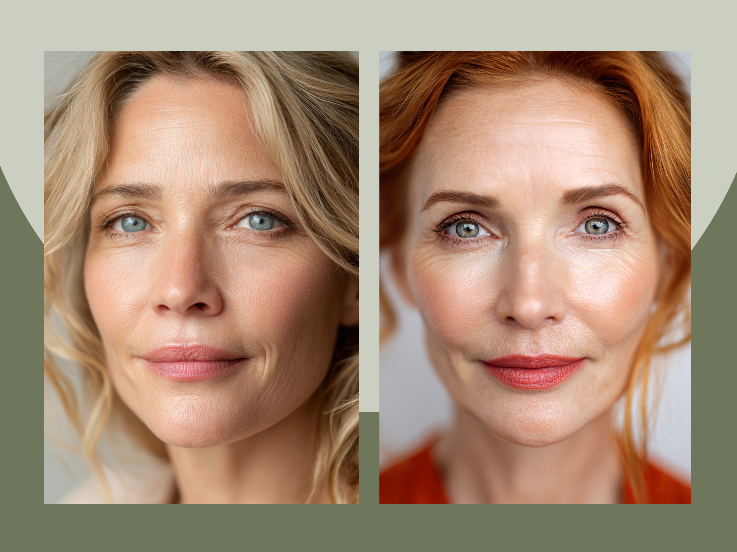 Eine Grafik mit zwei Frauen. Eine hat blonde Haare und blaue Augen, die andere rote Haare und blaue Augen.