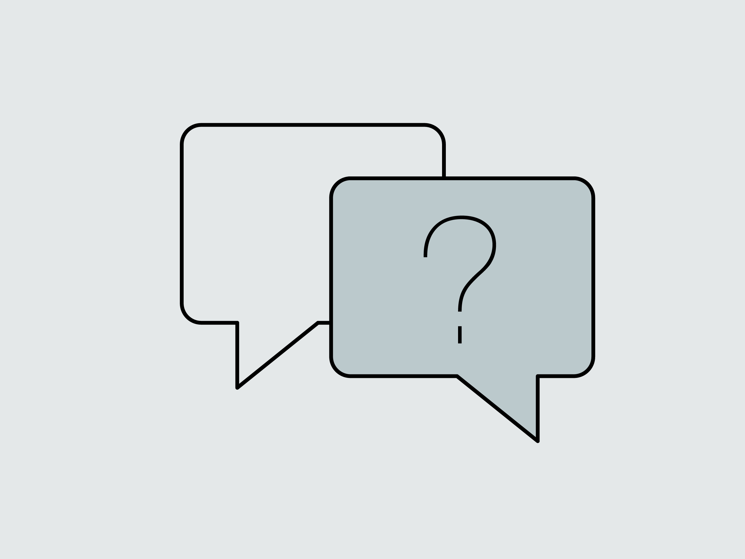 Icon mit zwei Sprechblasen zum Thema allgemeine Fragen.