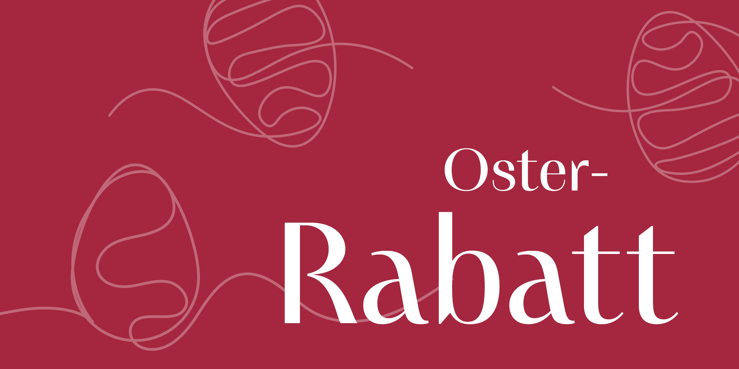 Roter Hintergrund mit weißen Linien, die Ostereier darstellen. Text: 'Oster-Rabatt'. Keine Personen abgebildet.