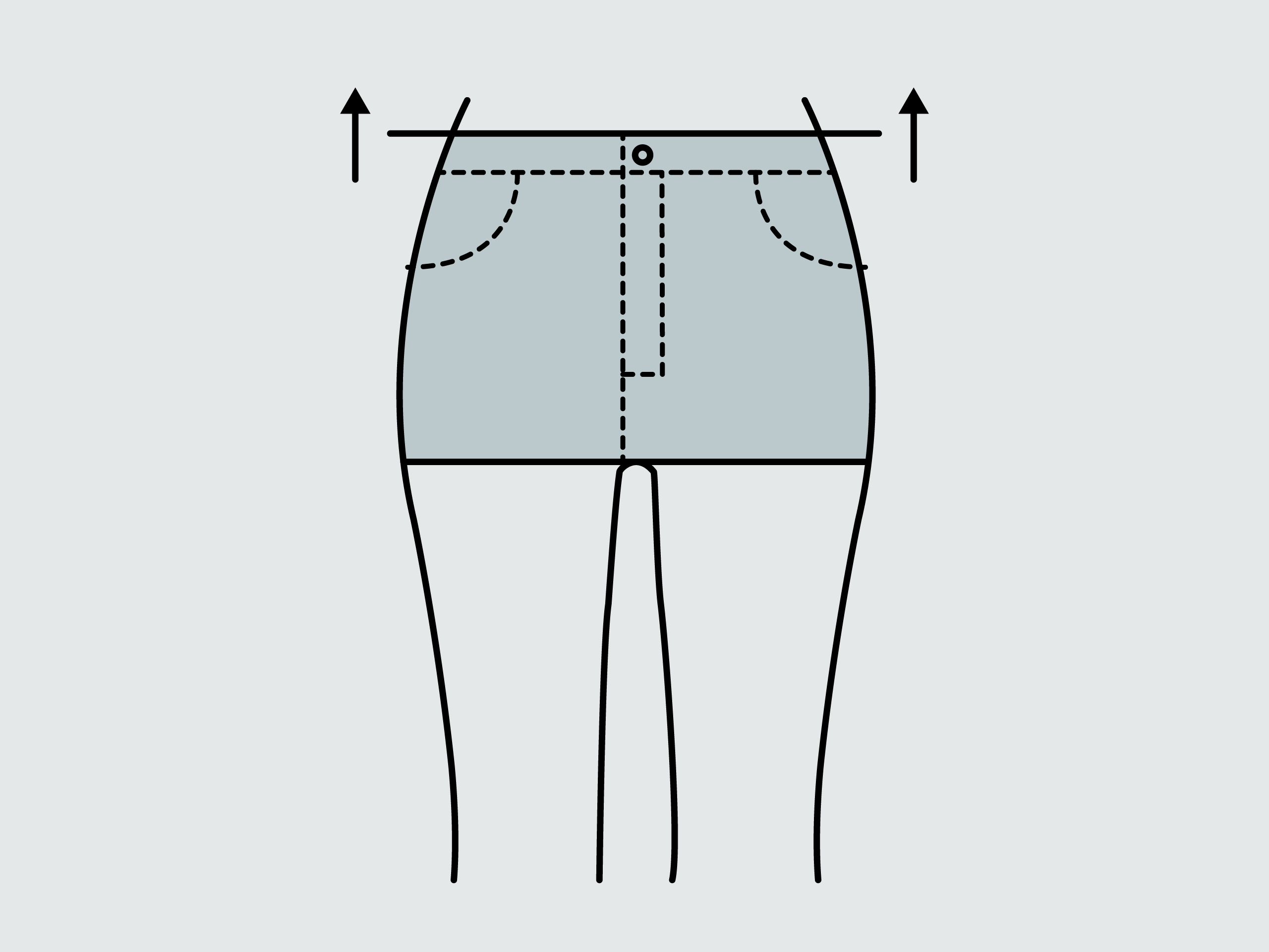 Illustration einer Hose mit erhöhter Leibhöhe.