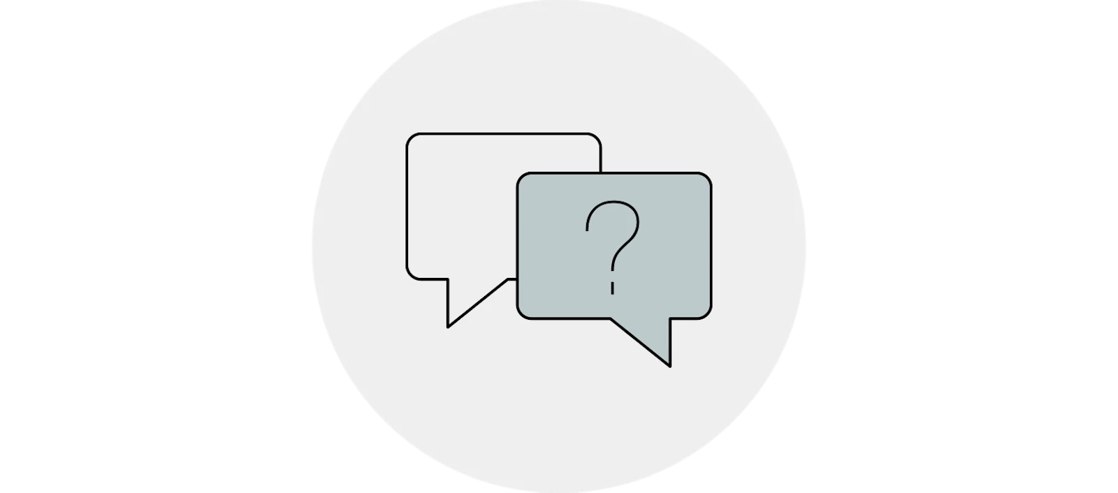 Icon mit einer Sprechblase zum Thema FAQ und allgemeine Fragen.