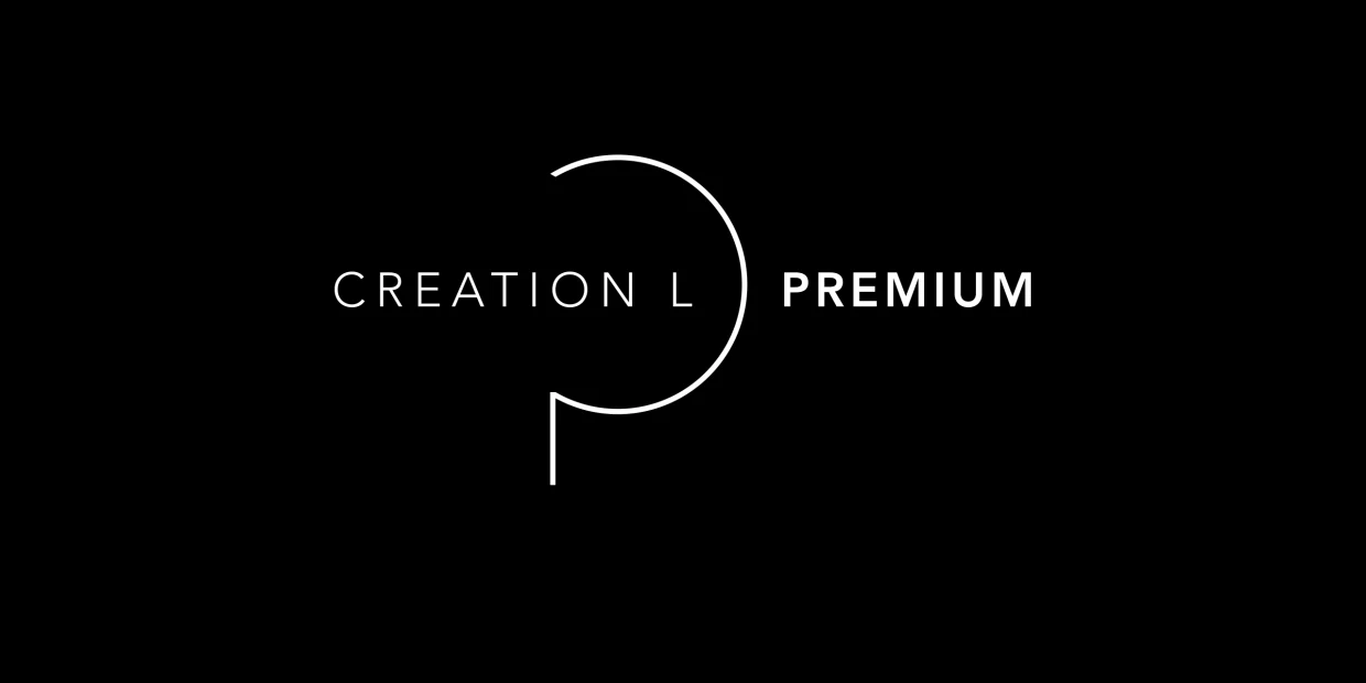 Logo von Creation L Premium, weißer Schriftzug auf schwarzem Hintergrund mit stilisiertem Buchstaben 'P'. Logo von Creation L Premium, weißer Schriftzug auf schwarzem Hintergrund mit stilisiertem Buchstaben 'P'.