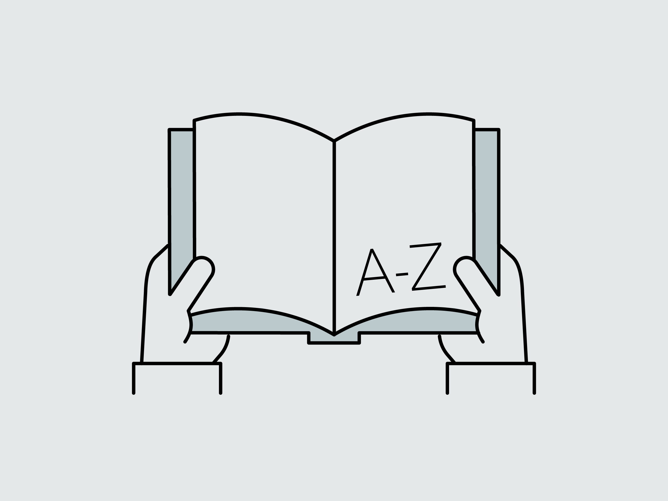 Icon mit Lexikon zum Thema Materiallexikon.