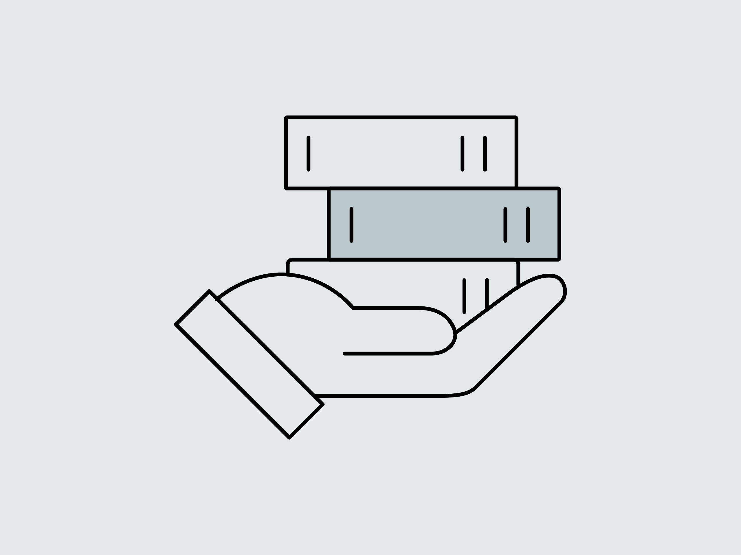 Icon mit Hand mit Katalogen zum Thema Kataloganforderung.