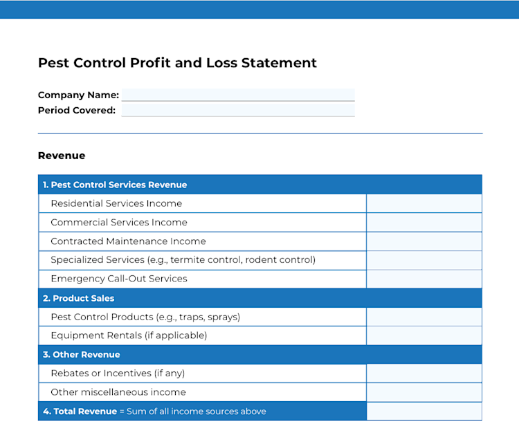 Pest Control Profit & Loss Statement Template (+Free PDF Download