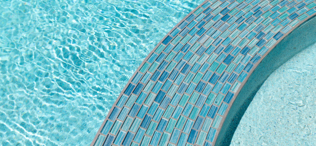 NPT Parallax Cyan Glass Pool Tile on Spa