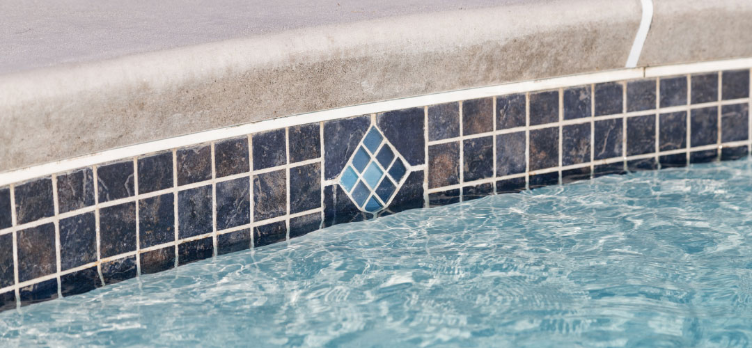 NPT Gemstone Blue Deco Pool Tile on Waterline