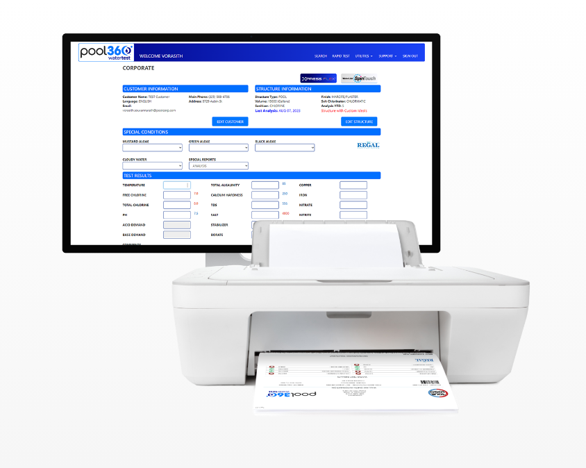 pool360 water test interface
