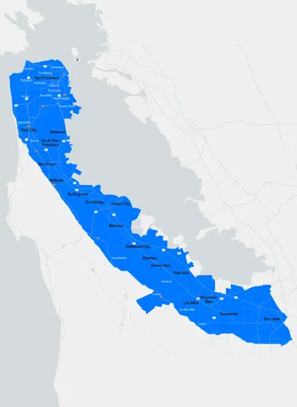 San Francisco Bay Area Service Area, covering San Francisco down to San Jose