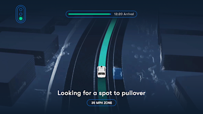 Waymo One in-car display: vehicle pulling over