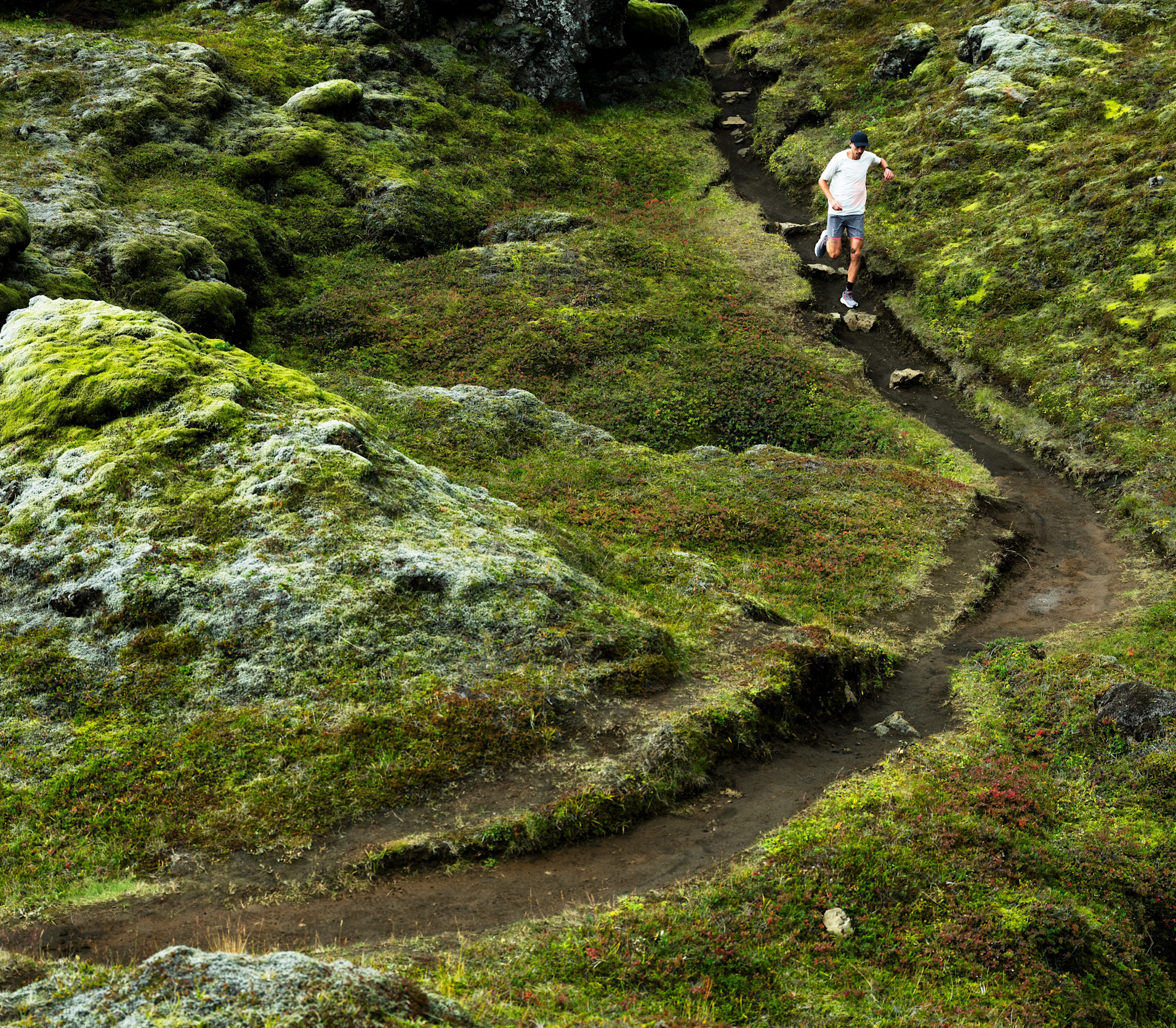 man running in mountains