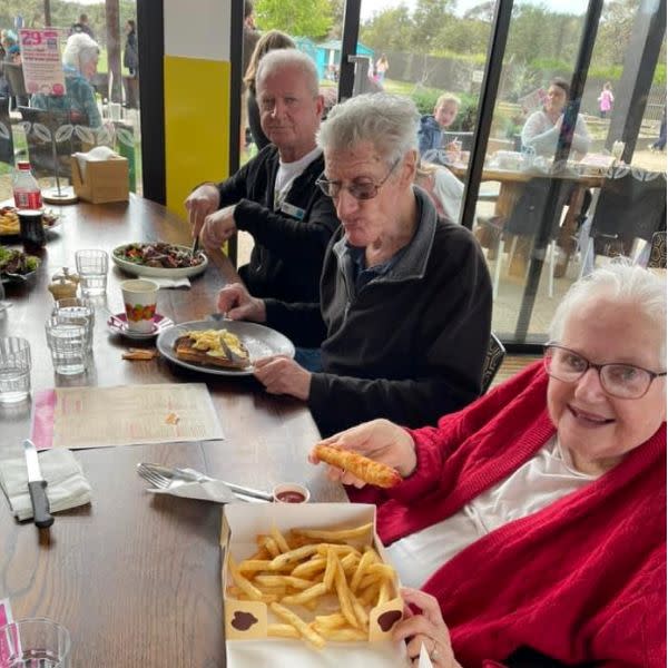 Aged care home Barrabool residents enjoying a range of menu options including fish n chips