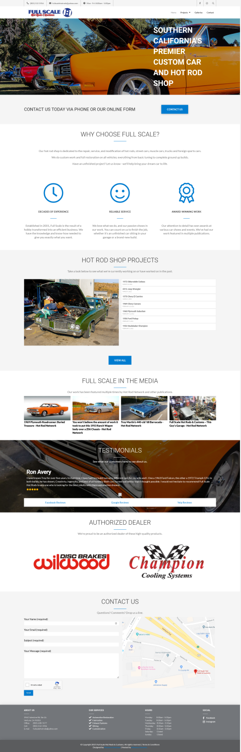 Full Scale Hot Rods Website Home Page