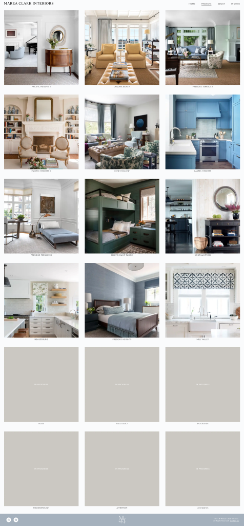 Marea Clark Interiors Website Projects Page