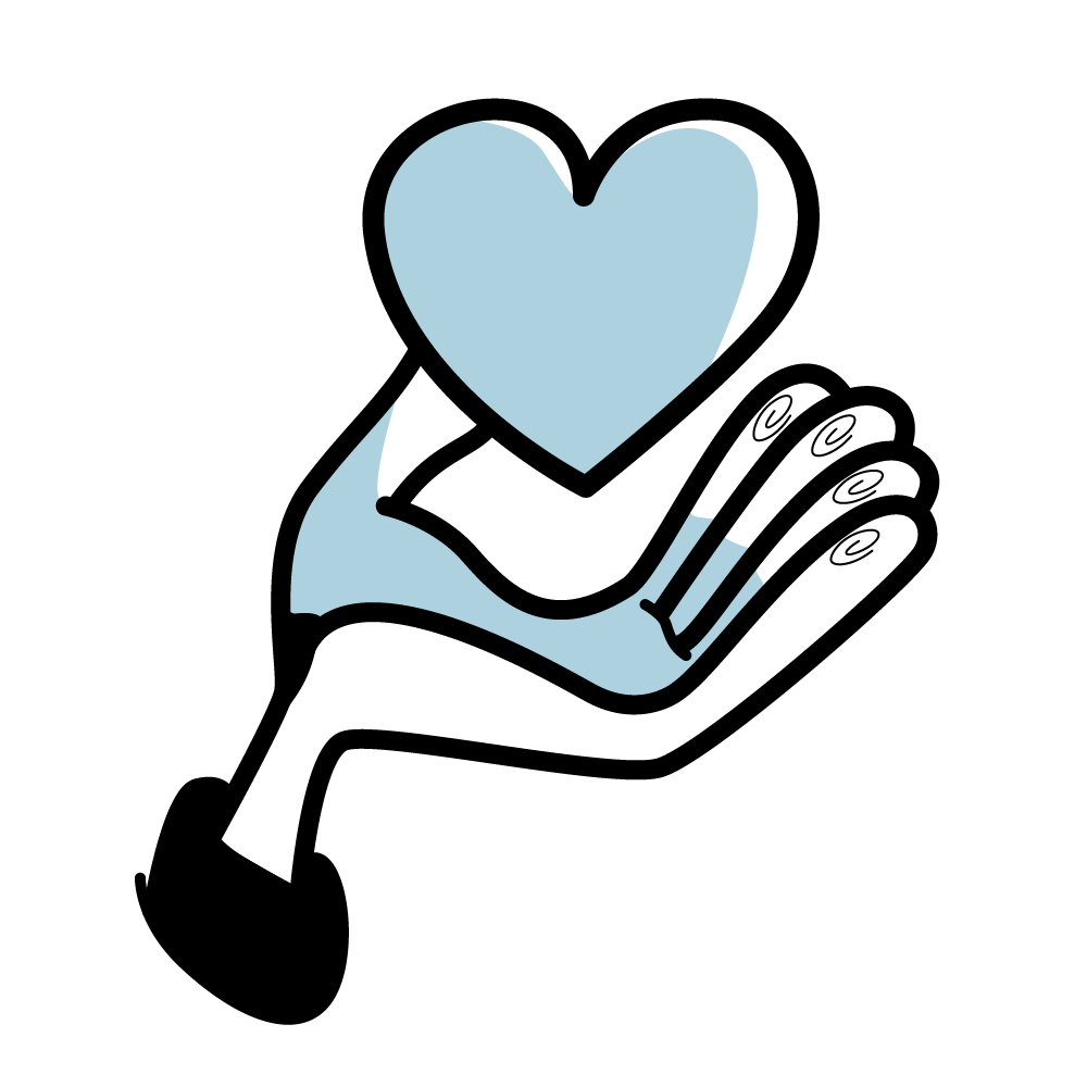 Graphic of a hand holding a heart icon