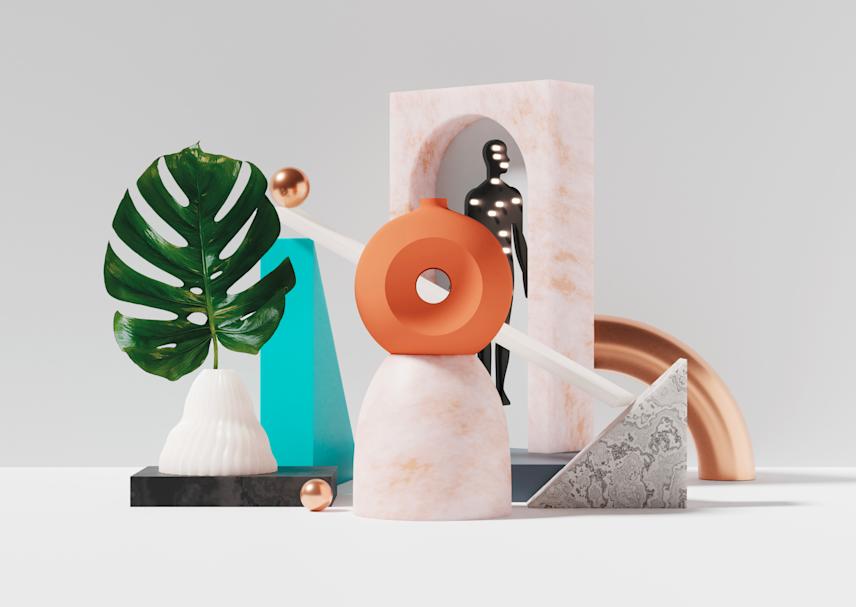 visual for the ornament health app featuring a composition of abstract geometric shapes symbolizing balance, knowledge, and curiosity