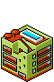 isometric pixel art illustration of a small modern building with orange accents and a rooftop pool for pixelcity game
