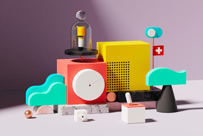 visual for the ornament health app featuring a composition of abstract geometric shapes symbolizing balance, knowledge, and curiosity connected to the data hidden in blood test results