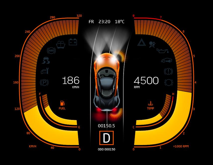 marussia sports car dashboard interface space orange version