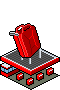 isometric pixel art illustration of a red fuel canister displayed on a platform, resembling a miniature gas station monument