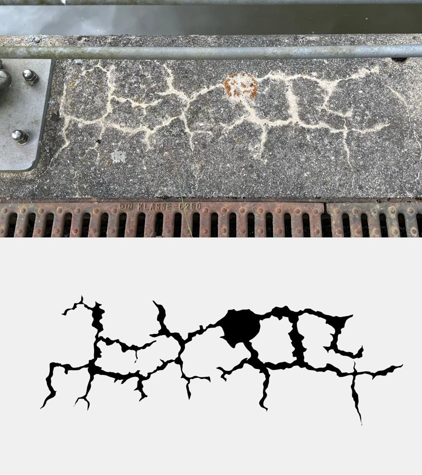 eroded concrete surface and a visual inspired by its patterns