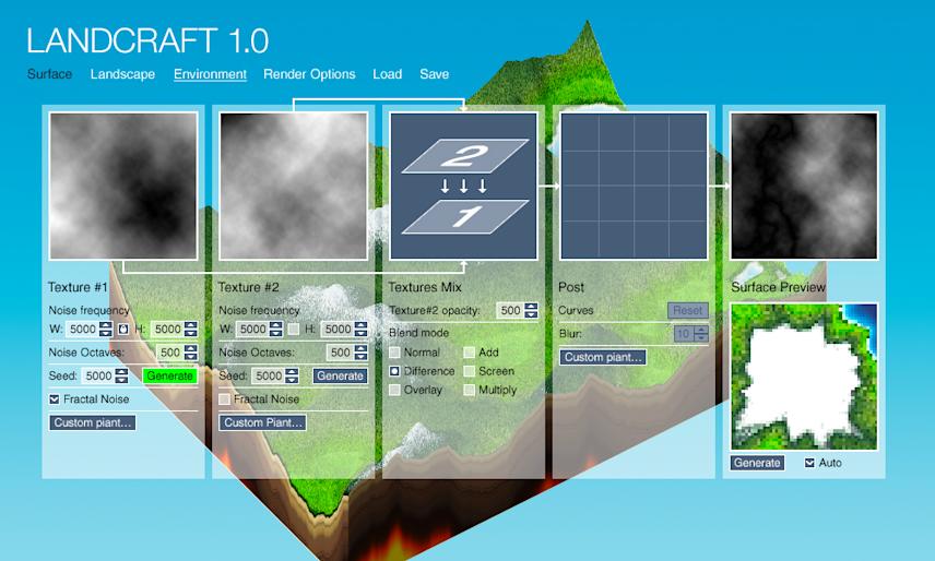 interface of landcraft the web-based program for generating terrains
