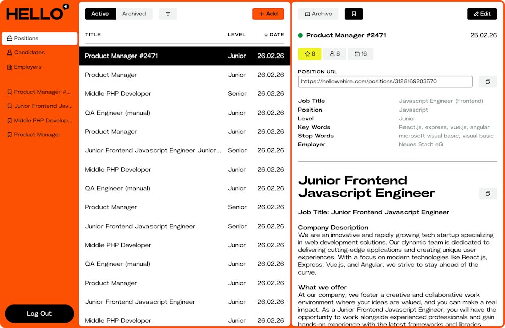 Positions list screen with an open Product Manager role