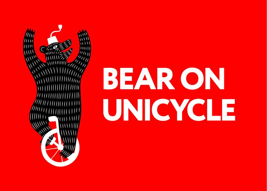 logo for design studio bear on unicycle 