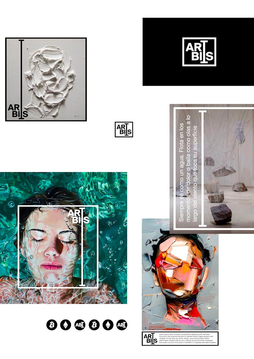 logo concept for artbits art project with a moodboard showing usage examples