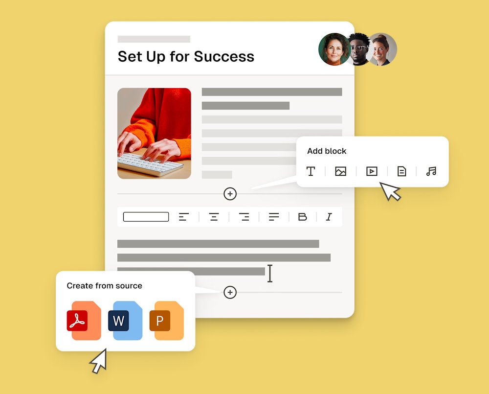 Composed and simplified UI representation illustrating collaborative multi-user course editing