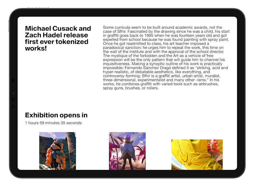 artist announcement view of the artbits web app