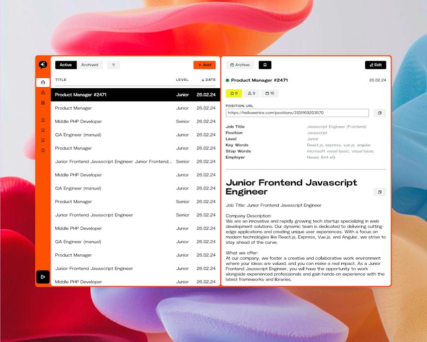 interface of the hellowehire web application automating the recruitment process using AI