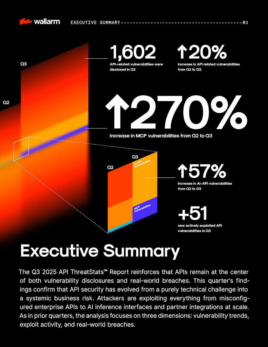 page 3 layout for wallarm api threat stats report q3 2025 featuring infographics