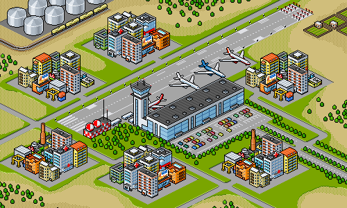 isometric pixel art of industrial area of pixelcity game