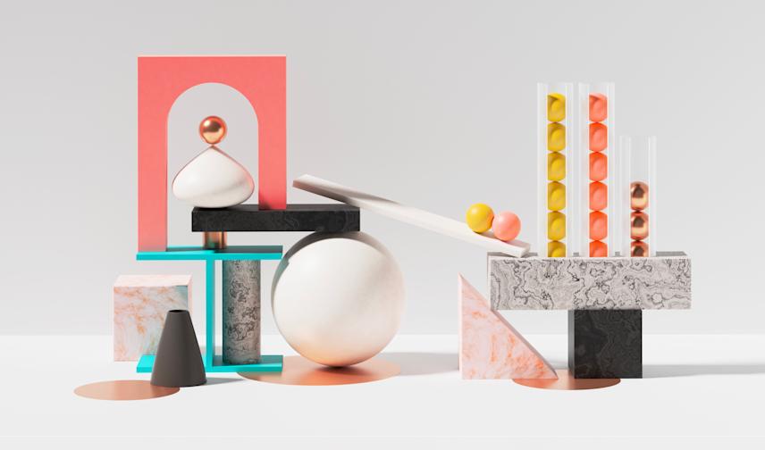 visual for the ornament health app featuring a composition of abstract geometric shapes symbolizing balance, knowledge, and curiosity