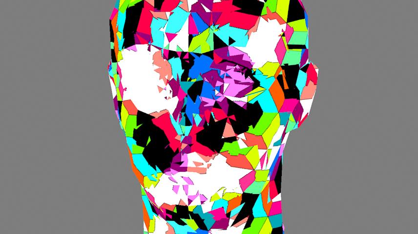 visual experiment with low poly 3d head model