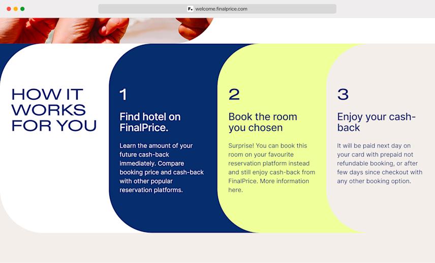 section of landing page for finalprice campaign offering discounts on travel and hotel accommodation, featuring an emotional photo of a boy eating ice cream on an english beach with white cliffs in the background, evoking a feeling of joy and relaxation