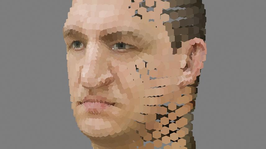 visual experiment with low poly 3d head model