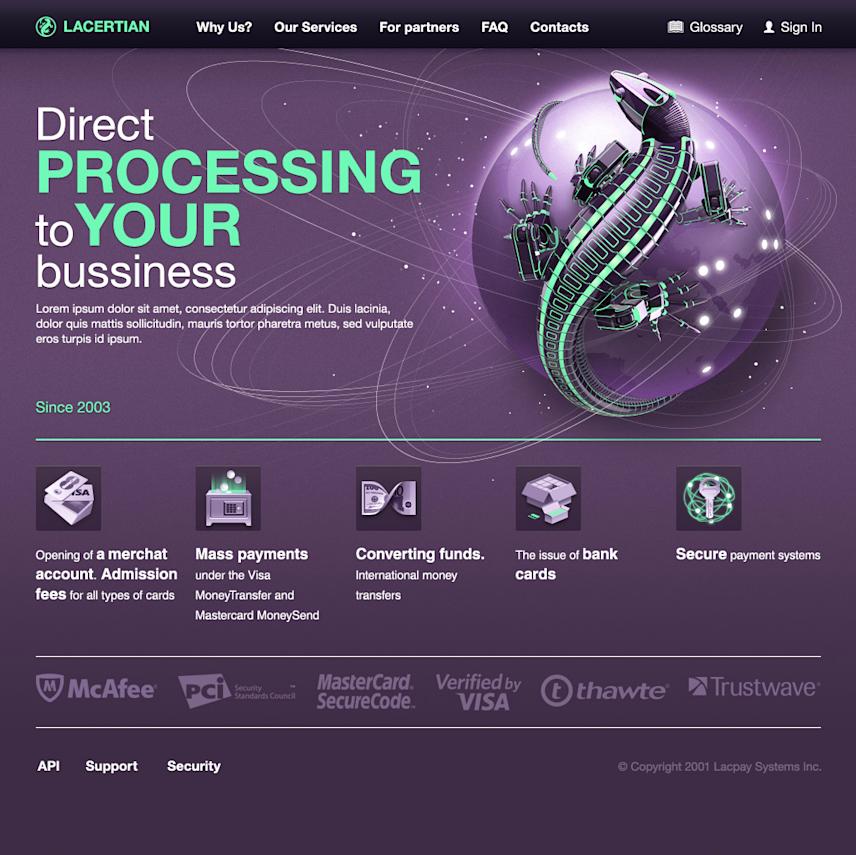 landing page design for lacertian finance