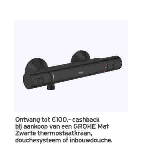 € 100,-cashback grohe zwarte thermostaatkraan douchesysteem inbouwdouche