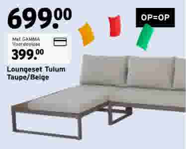 Loungeset Tulum in taupe/beige, nu €399 met GAMMA Voordeelpas, was €699. Op=Op aanbieding.
