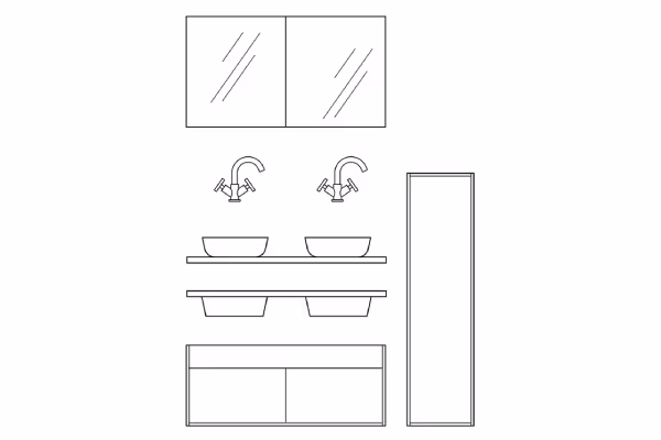 Schematische tekening van samen te stellen badkamermeubel