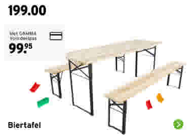 Biertafel 180 x 60 cm inclusief 2 banken