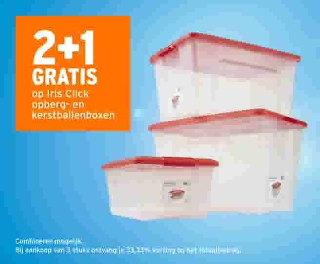2+1 gratis op Iris Click opberg- en kerstballenboxen