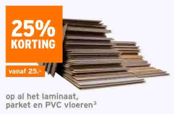 25% korting op al het laminaat, parket en PVC vloeren