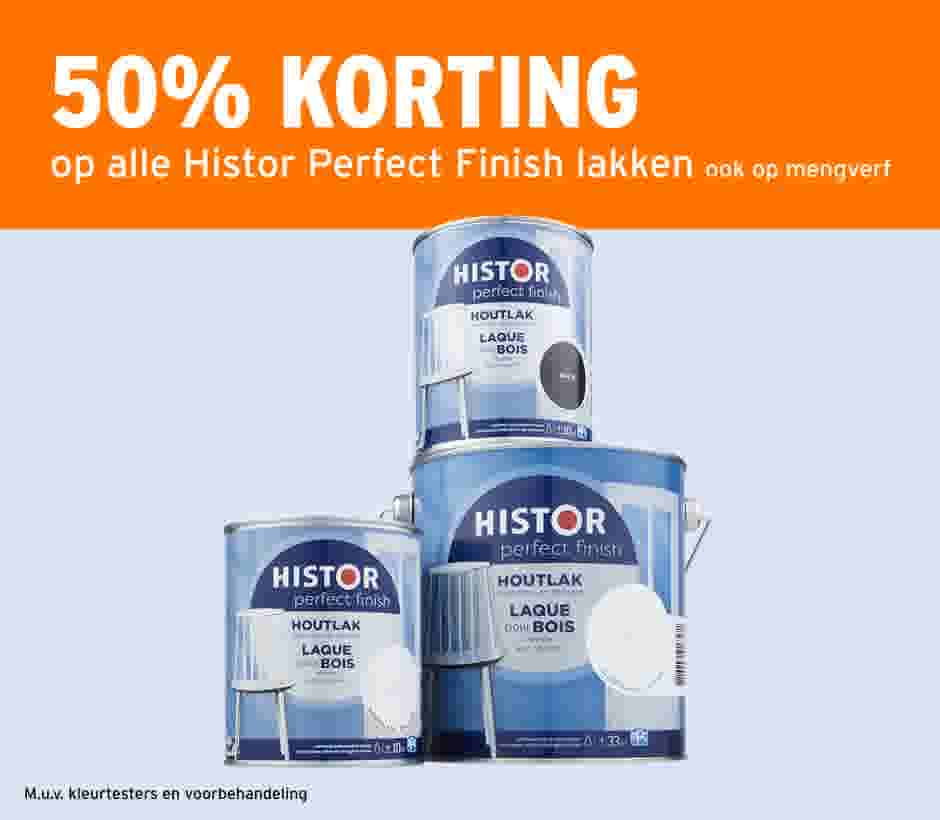 50% korting op alle Histor Perfect Finish lakken ook op mengverf