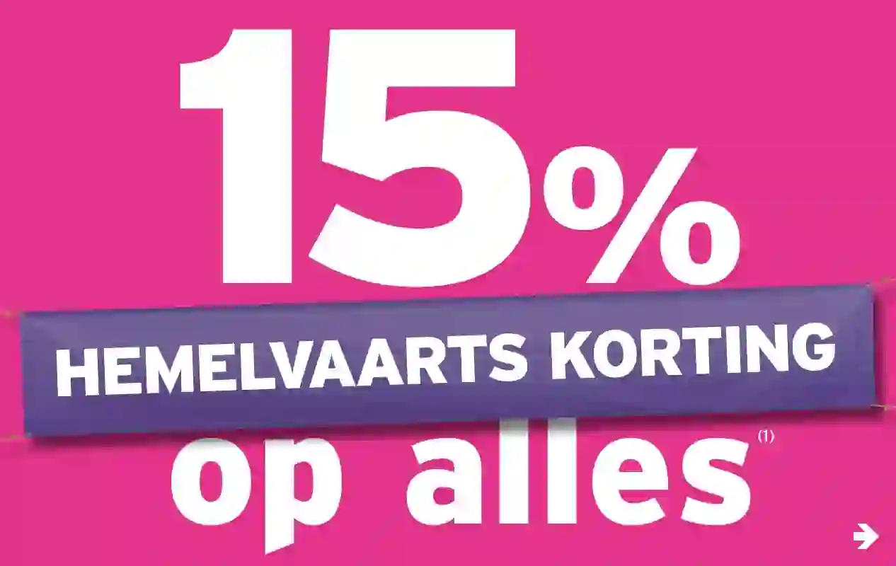 15% hemelvaarts korting op alles