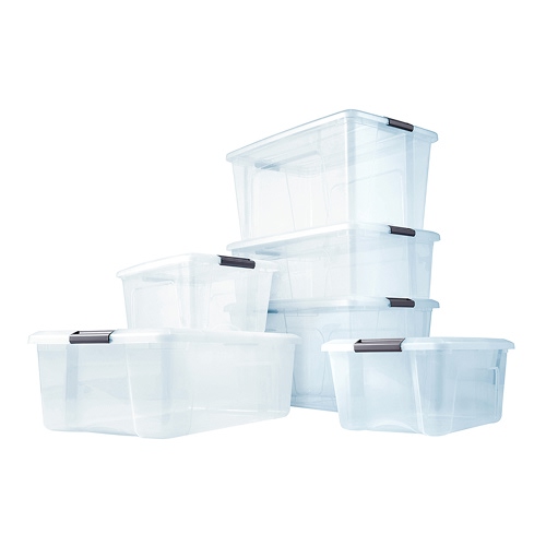 Iris opbergbox Click Topbox 60 liter transparant met grijze clips inclusief deksel