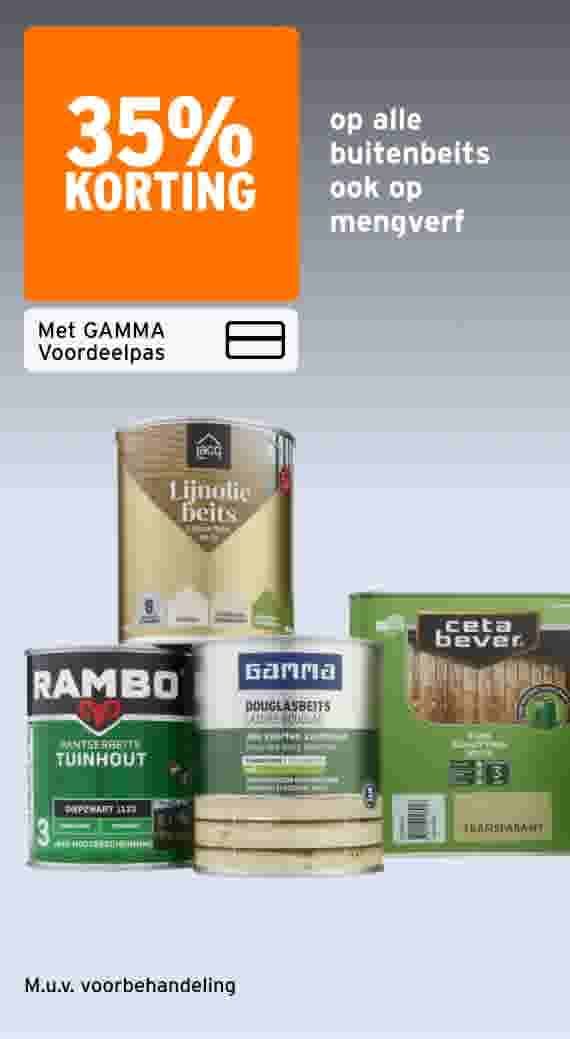 35% korting op alle buitenbeits ook op mengverf