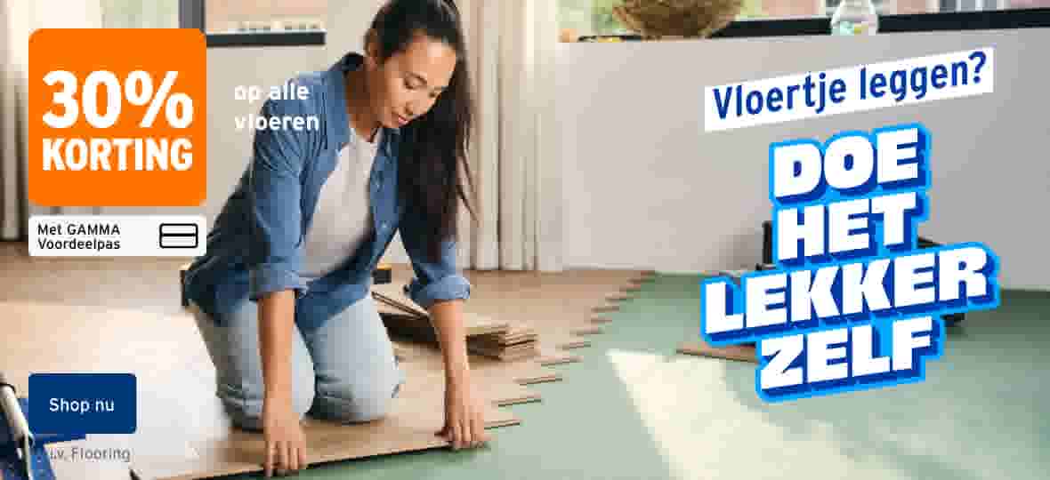 30% korting op alle vloeren met de GAMMA Voordeelpas, m.u.v. Flooring. Shop nu. Vloertje leggen? Doe het lekker zelf. Vrouw legt een laminaatvloer.
